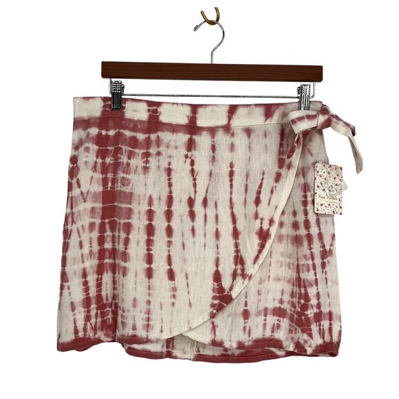 NEW Free People Ann Reed Tie-Dye Wrap Mini Skirt Pink/White Linen size 8 - Picture 8 of 14